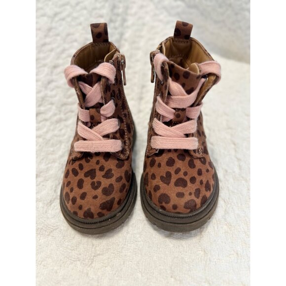 Toddler Leopard Print Boots With Pink Laces Cat & Jack Size 5C Faux Suede - Picture 3 of 10
